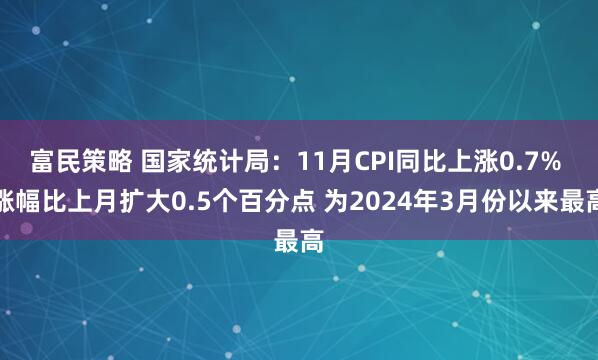 富民策略 国家统计局：11月CPI同比上涨0.7% 涨幅比上月扩大0.5个百分点 为2024年3月份以来最高
